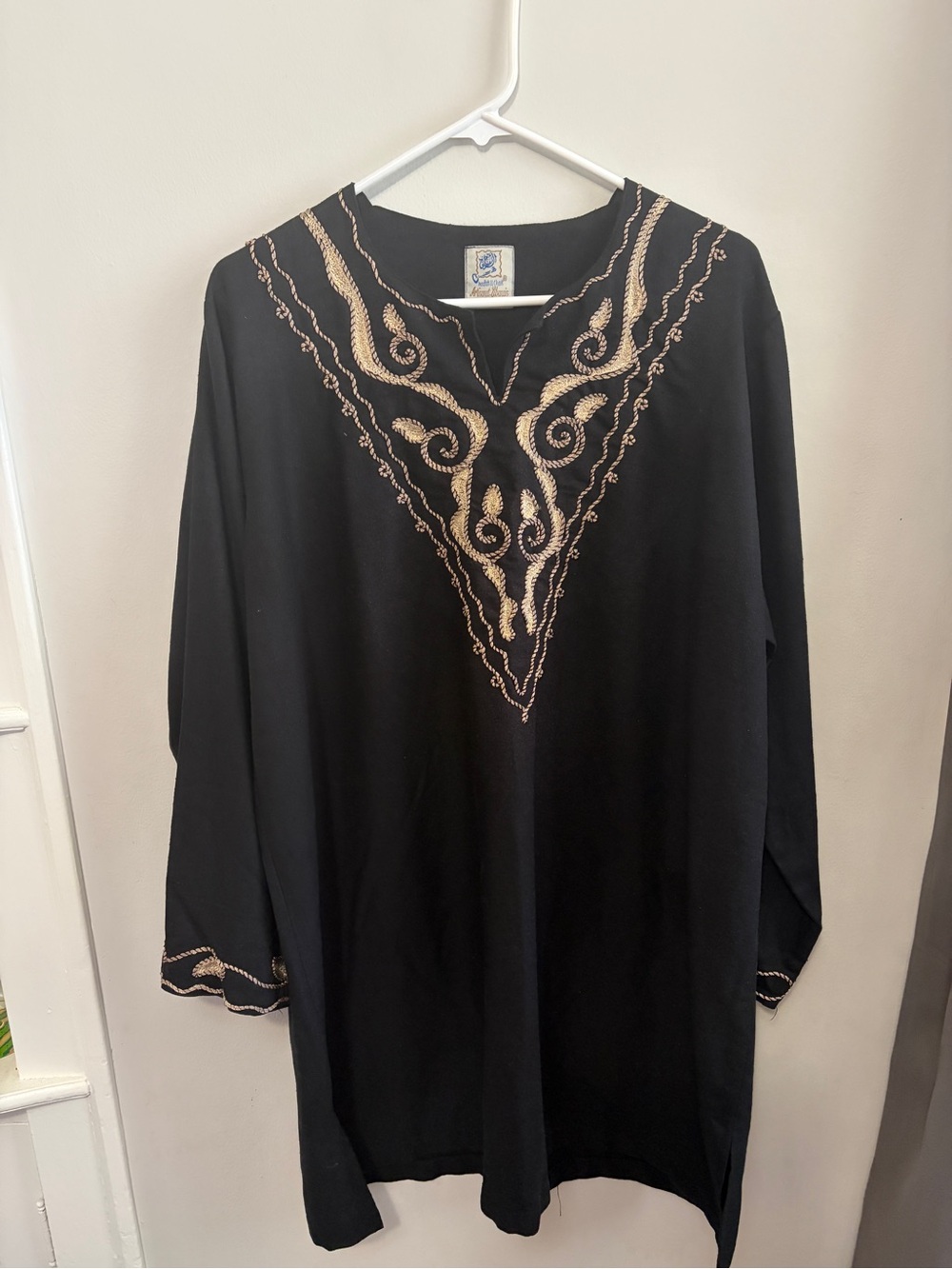 Black Tunic with Gold Embroidered V-Neck